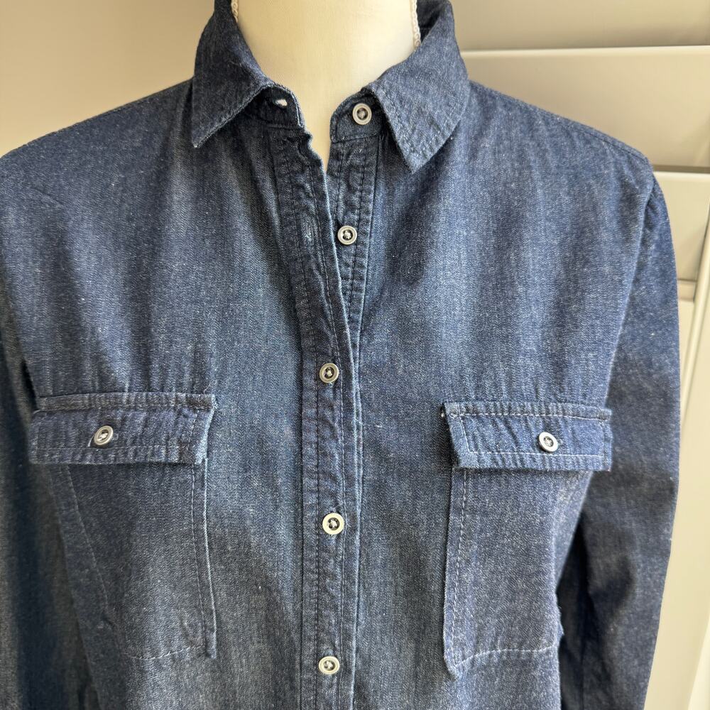 LOFT Denim Shirt Dress Blue Chambray Long Sleeve Roll Tab Sleeves Womens Small - Picture 6 of 12